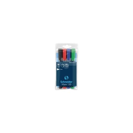 Alkoholos marker készlet, 1-3mm, kerek hegyű hegyű, Schneider Maxx 130, 4 klf. szín
