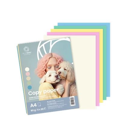 Másolópapír, színes, vegyes színek A4, 80 g 5x20 ív/csomag, pasztell színes