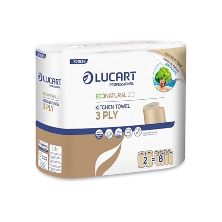 Kéztörlő 3 rétegű 2 tekercs/csomag EcoNatural 2.3 Lucart_821639J havanna barna